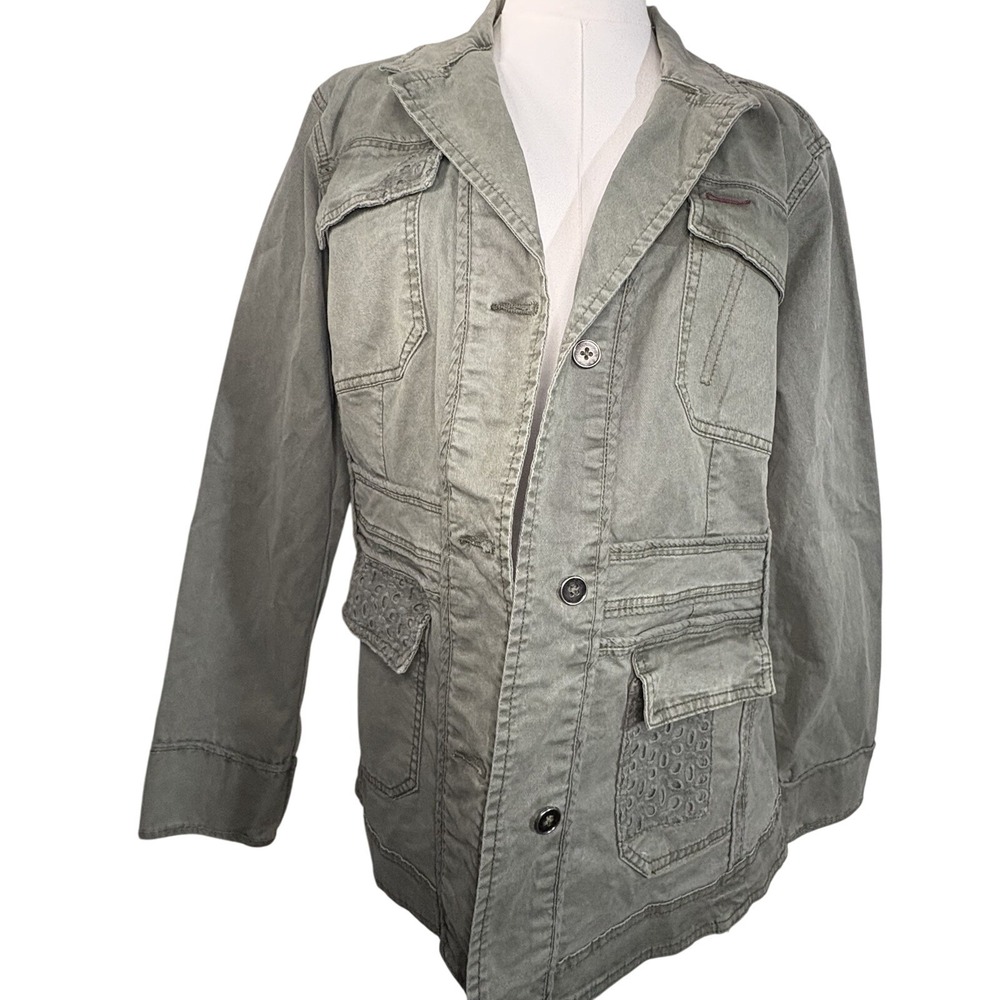 NWT Tru Luxe Jeans Sage Green Military Jacket Womens Large Button Boho Utility